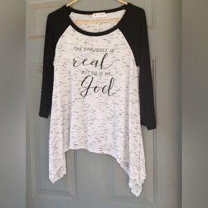 Women's The Struggle is Real but so is my God Tunic Top T Shirt Size Medium